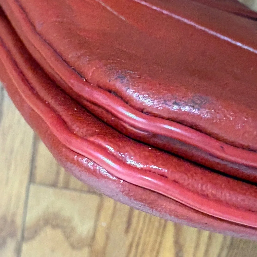 Vintage Leather Envelope Clutch Bag Pleated Sunburst Evening Handbag Orange